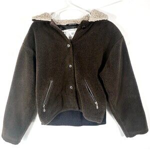 Vintage Nils Resort Collection Brown Fleece Jacket Fur Collar Button Women’s L